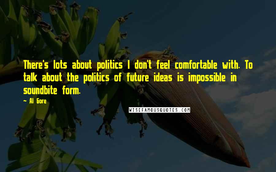 Al Gore Quotes: There's lots about politics I don't feel comfortable with. To talk about the politics of future ideas is impossible in soundbite form.