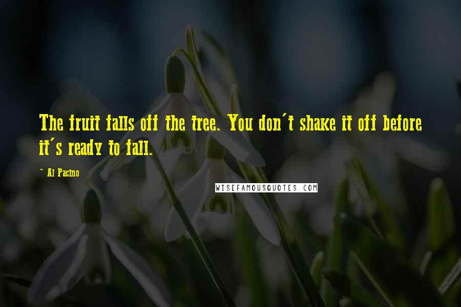 Al Pacino Quotes: The fruit falls off the tree. You don't shake it off before it's ready to fall.