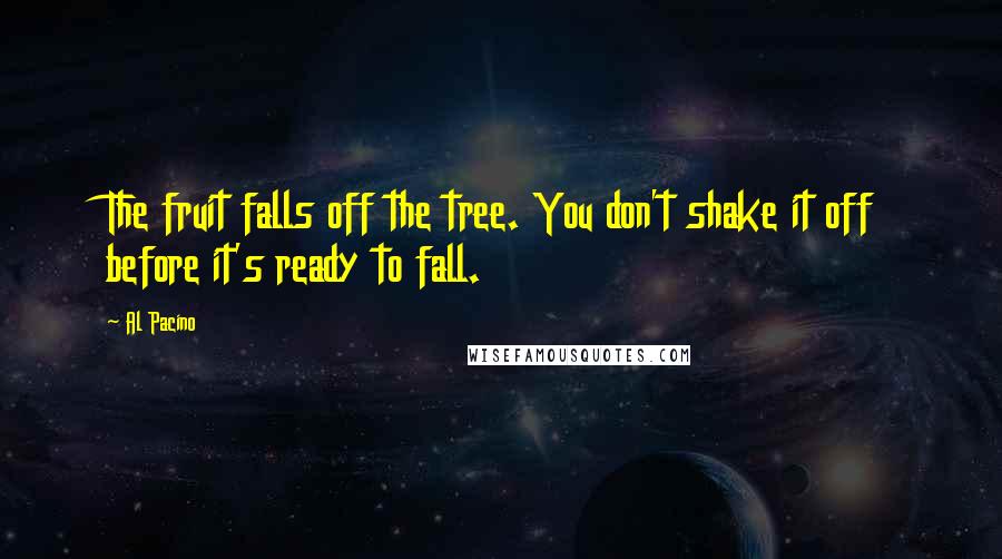 Al Pacino Quotes: The fruit falls off the tree. You don't shake it off before it's ready to fall.