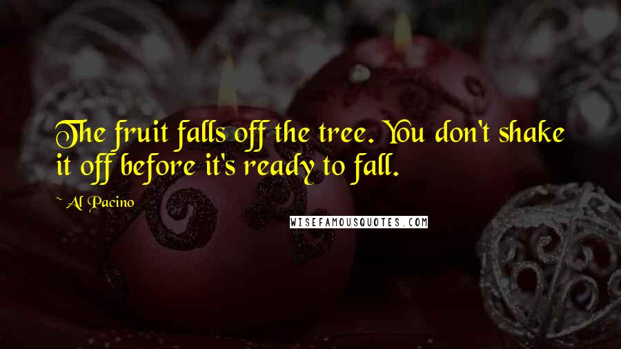 Al Pacino Quotes: The fruit falls off the tree. You don't shake it off before it's ready to fall.