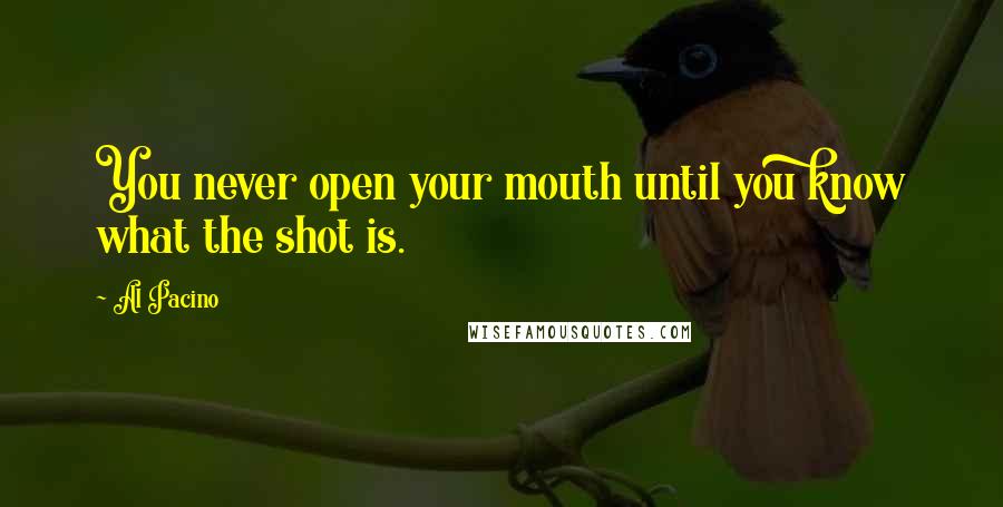 Al Pacino Quotes: You never open your mouth until you know what the shot is.