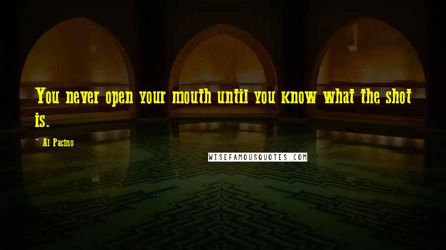 Al Pacino Quotes: You never open your mouth until you know what the shot is.