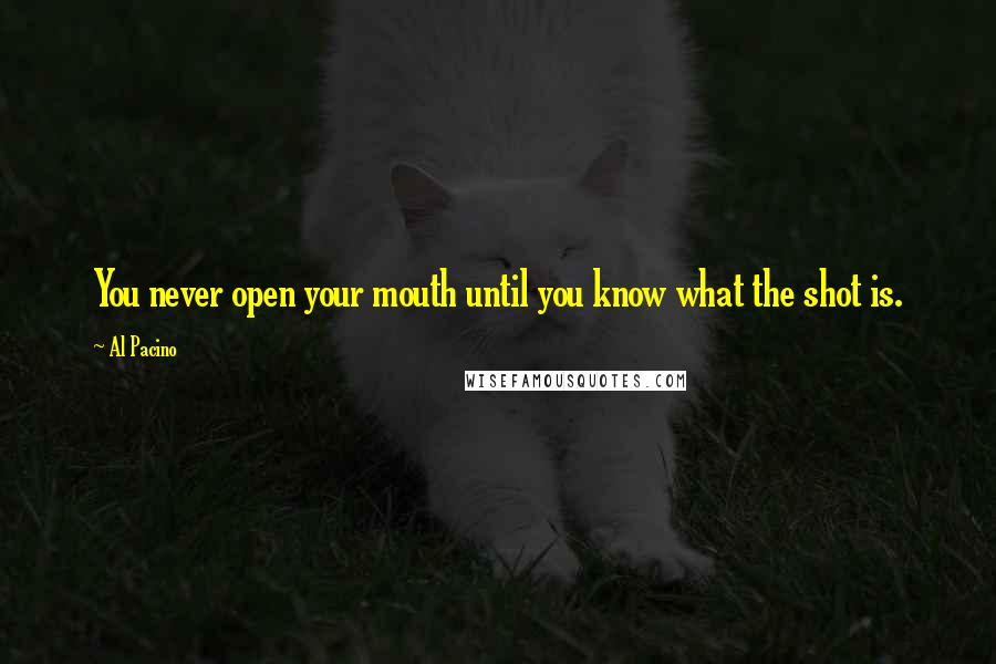 Al Pacino Quotes: You never open your mouth until you know what the shot is.