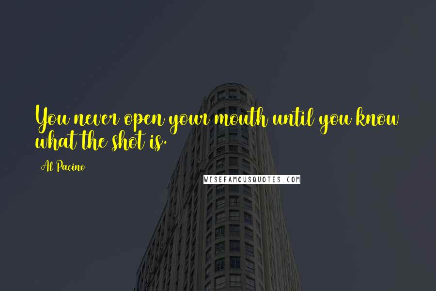 Al Pacino Quotes: You never open your mouth until you know what the shot is.