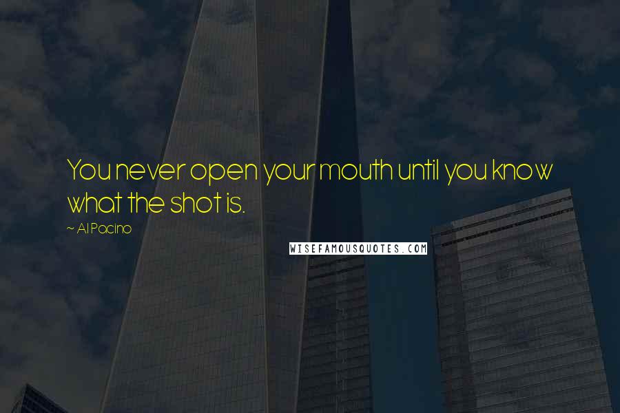 Al Pacino Quotes: You never open your mouth until you know what the shot is.