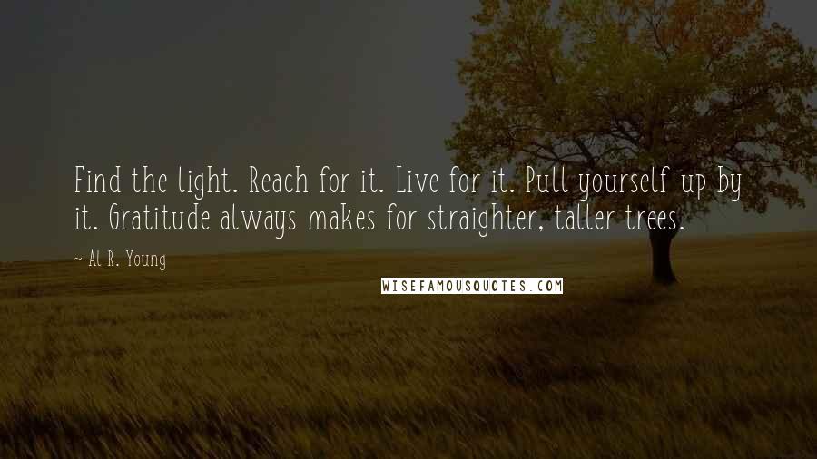Al R. Young Quotes: Find the light. Reach for it. Live for it. Pull yourself up by it. Gratitude always makes for straighter, taller trees.