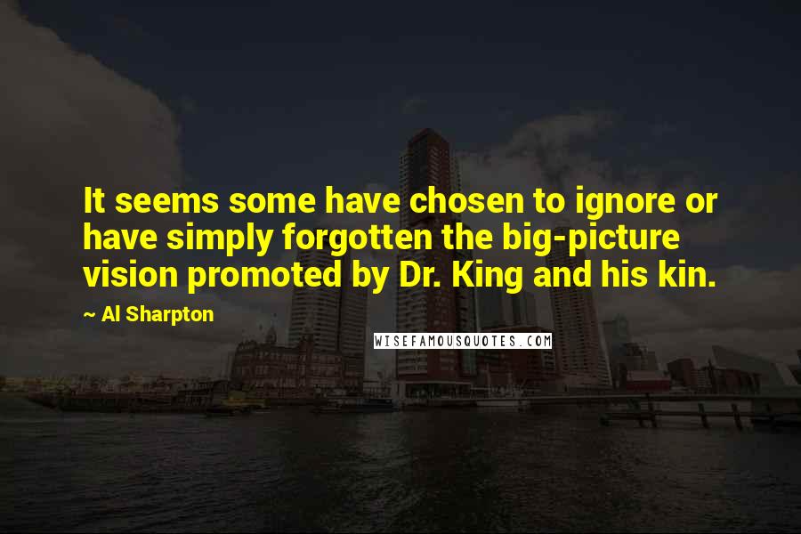 Al Sharpton Quotes: It seems some have chosen to ignore or have simply forgotten the big-picture vision promoted by Dr. King and his kin.