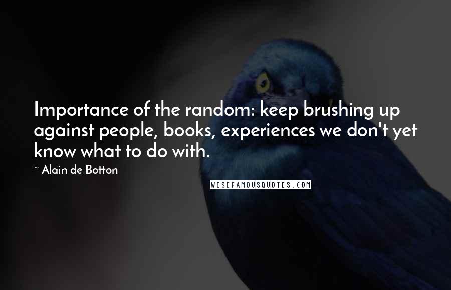 Alain De Botton Quotes: Importance of the random: keep brushing up against people, books, experiences we don't yet know what to do with.