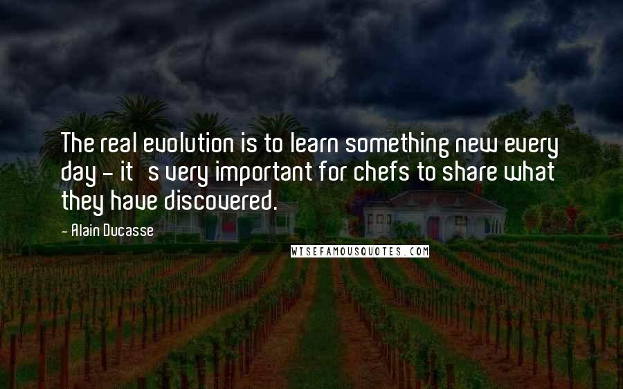 Alain Ducasse Quotes: The real evolution is to learn something new every day - it's very important for chefs to share what they have discovered.