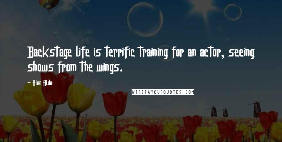 Alan Alda Quotes: Backstage life is terrific training for an actor, seeing shows from the wings.