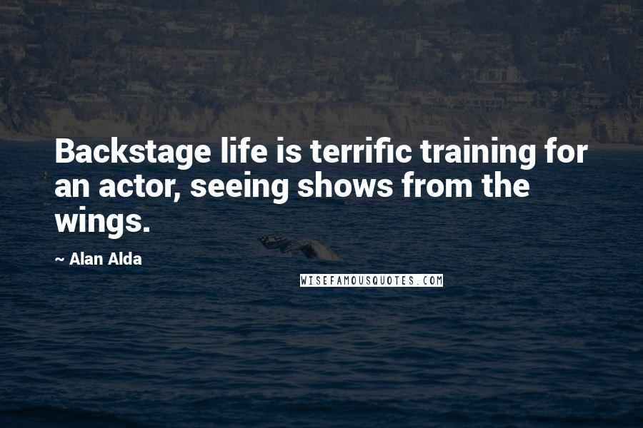 Alan Alda Quotes: Backstage life is terrific training for an actor, seeing shows from the wings.