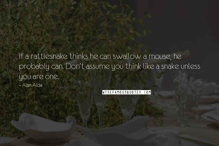Alan Alda Quotes: If a rattlesnake thinks he can swallow a mouse, he probably can. Don't assume you think like a snake unless you are one.