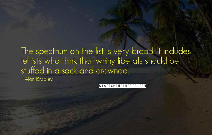 Alan Bradley Quotes: The spectrum on the list is very broad. It includes leftists who think that whiny liberals should be stuffed in a sack and drowned.