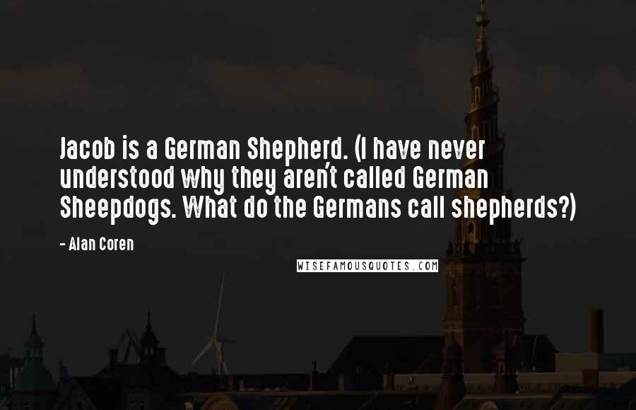 Alan Coren Quotes: Jacob is a German Shepherd. (I have never understood why they aren't called German Sheepdogs. What do the Germans call shepherds?)