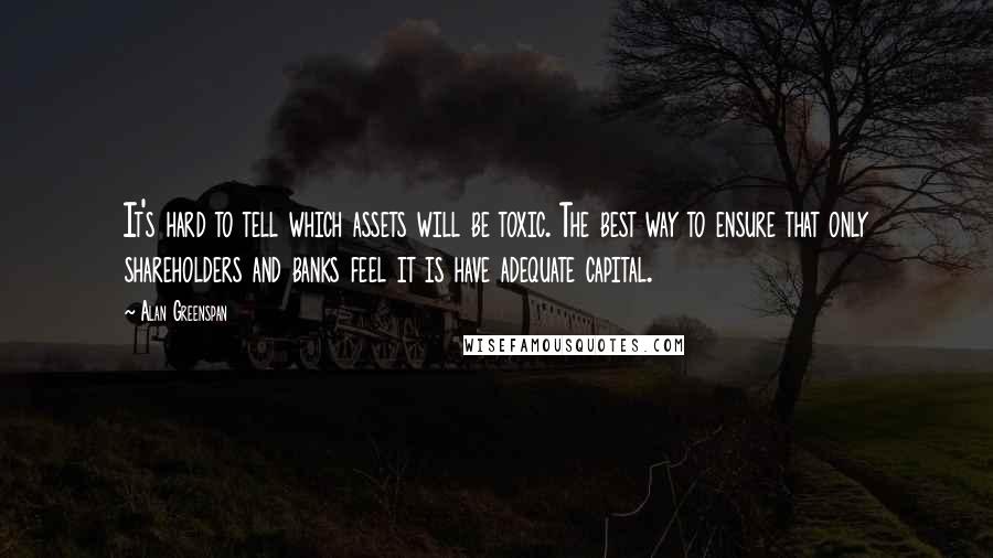 Alan Greenspan Quotes: It's hard to tell which assets will be toxic. The best way to ensure that only shareholders and banks feel it is have adequate capital.