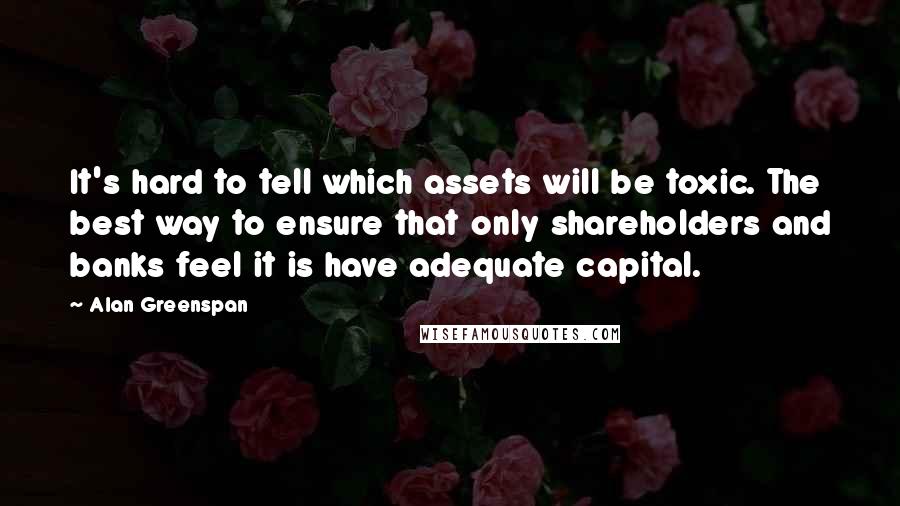 Alan Greenspan Quotes: It's hard to tell which assets will be toxic. The best way to ensure that only shareholders and banks feel it is have adequate capital.