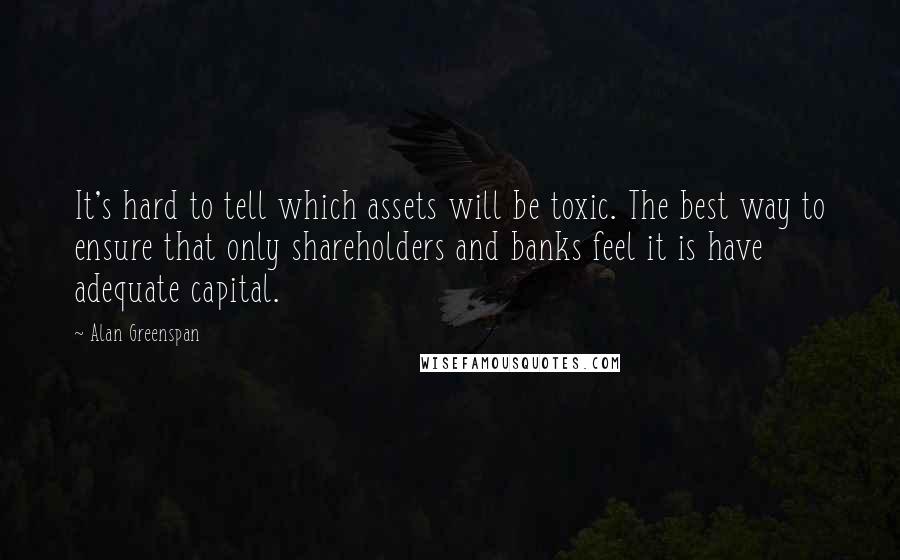 Alan Greenspan Quotes: It's hard to tell which assets will be toxic. The best way to ensure that only shareholders and banks feel it is have adequate capital.