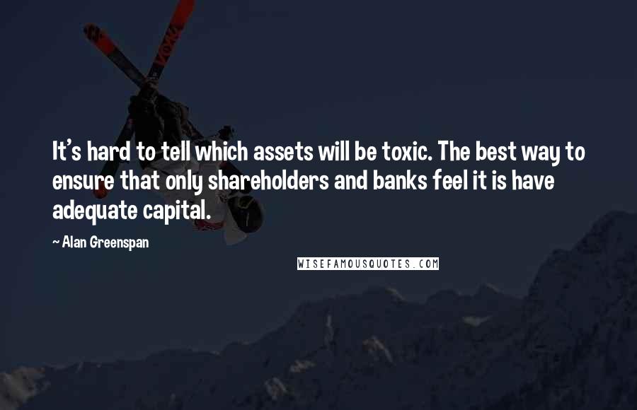 Alan Greenspan Quotes: It's hard to tell which assets will be toxic. The best way to ensure that only shareholders and banks feel it is have adequate capital.