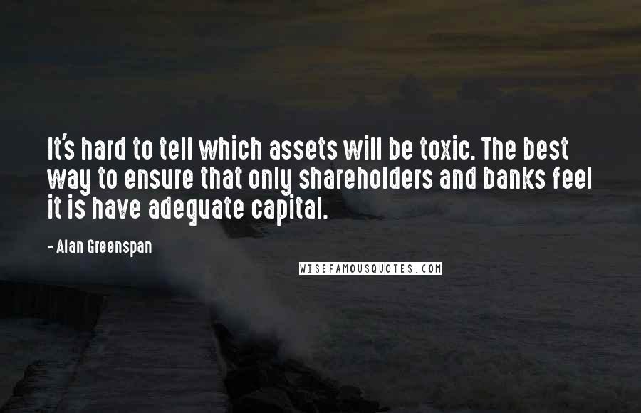 Alan Greenspan Quotes: It's hard to tell which assets will be toxic. The best way to ensure that only shareholders and banks feel it is have adequate capital.