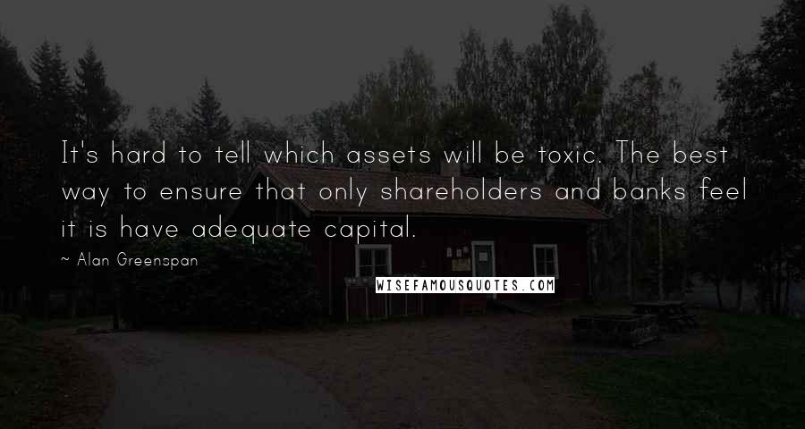 Alan Greenspan Quotes: It's hard to tell which assets will be toxic. The best way to ensure that only shareholders and banks feel it is have adequate capital.