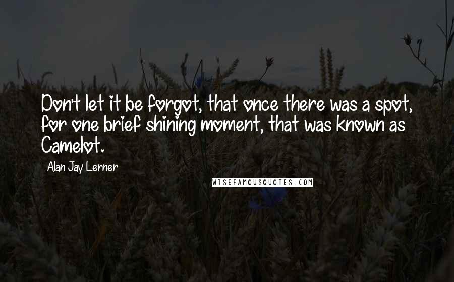 Alan Jay Lerner Quotes: Don't let it be forgot, that once there was a spot, for one brief shining moment, that was known as Camelot.