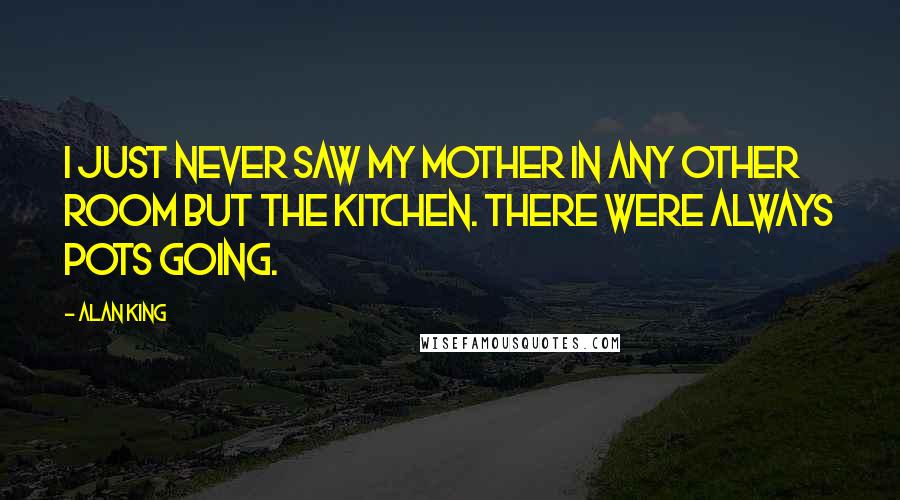 Alan King Quotes: I just never saw my mother in any other room but the kitchen. There were always pots going.