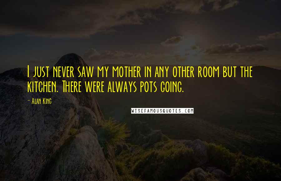 Alan King Quotes: I just never saw my mother in any other room but the kitchen. There were always pots going.