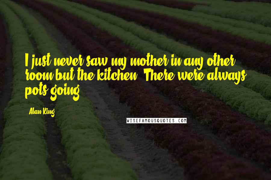 Alan King Quotes: I just never saw my mother in any other room but the kitchen. There were always pots going.