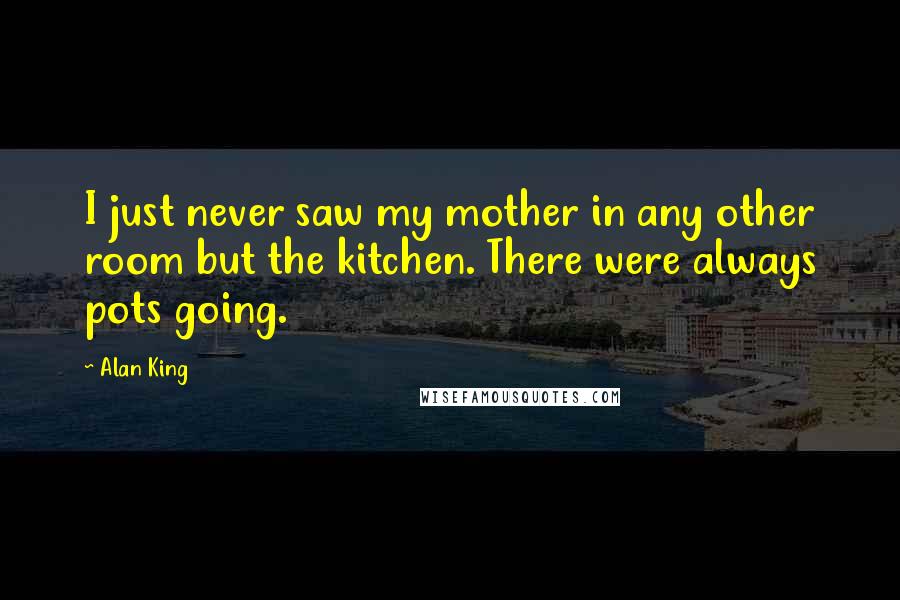 Alan King Quotes: I just never saw my mother in any other room but the kitchen. There were always pots going.