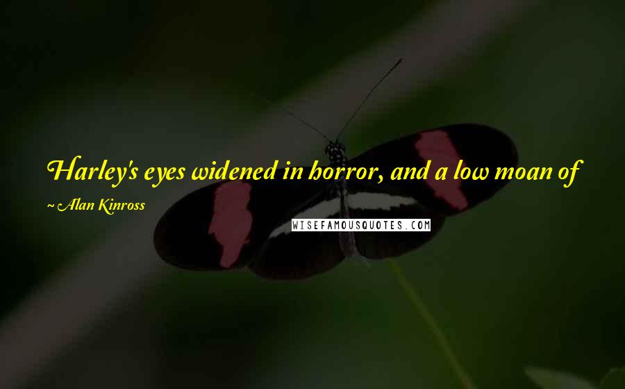 Alan Kinross Quotes: Harley's eyes widened in horror, and a low moan of fear escaped his mouth. The back alley was filled with a vision from Hell.
