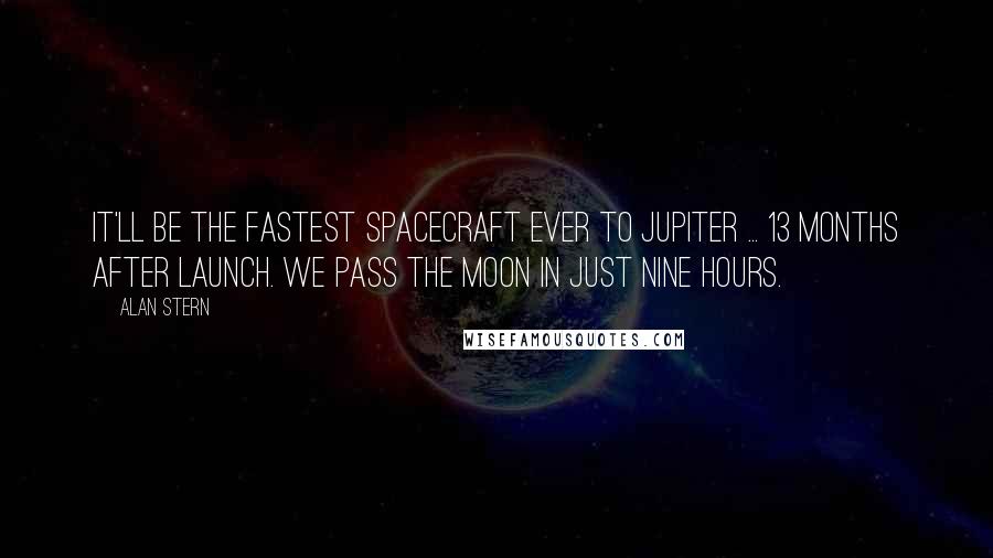 Alan Stern Quotes: It'll be the fastest spacecraft ever to Jupiter ... 13 months after launch. We pass the Moon in just nine hours.