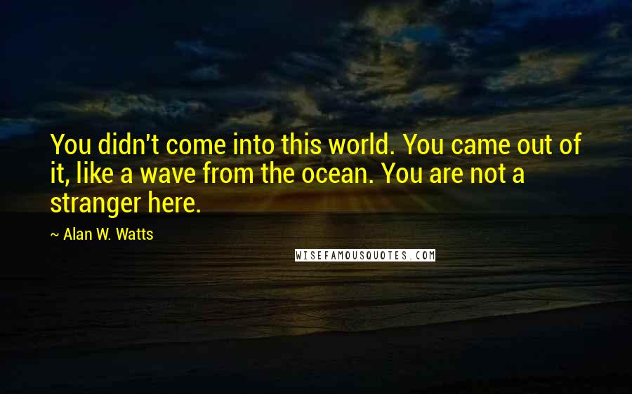 Alan W. Watts Quotes: You didn't come into this world. You came out of it, like a wave from the ocean. You are not a stranger here.