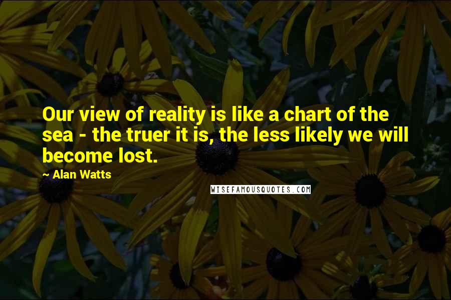 Alan Watts Quotes: Our view of reality is like a chart of the sea - the truer it is, the less likely we will become lost.