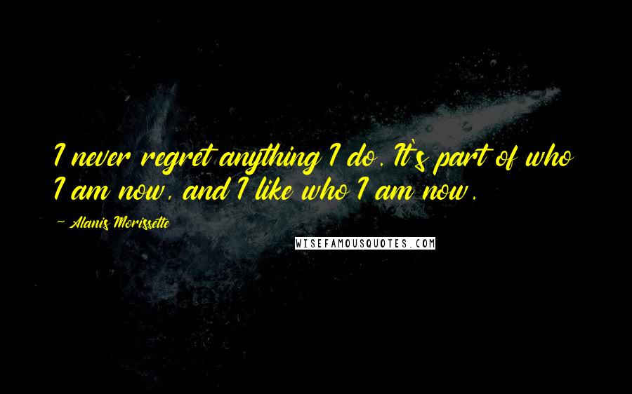 Alanis Morissette Quotes: I never regret anything I do. It's part of who I am now, and I like who I am now.
