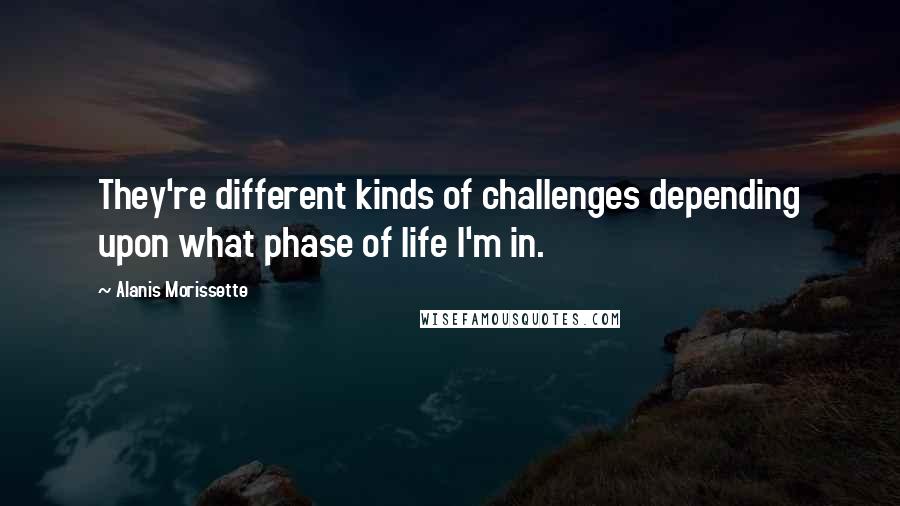 Alanis Morissette Quotes: They're different kinds of challenges depending upon what phase of life I'm in.