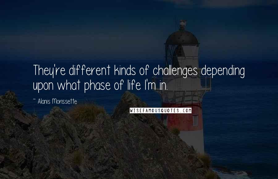 Alanis Morissette Quotes: They're different kinds of challenges depending upon what phase of life I'm in.