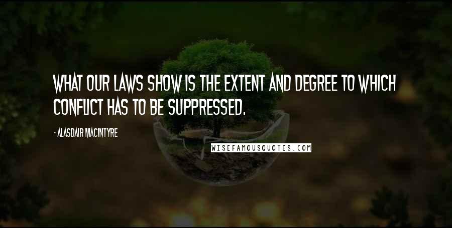 Alasdair MacIntyre Quotes: What our laws show is the extent and degree to which conflict has to be suppressed.