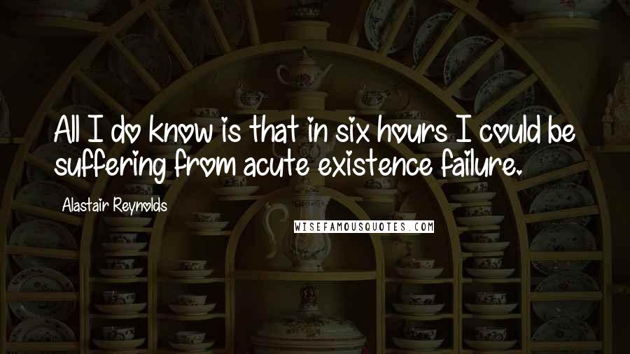 Alastair Reynolds Quotes: All I do know is that in six hours I could be suffering from acute existence failure.