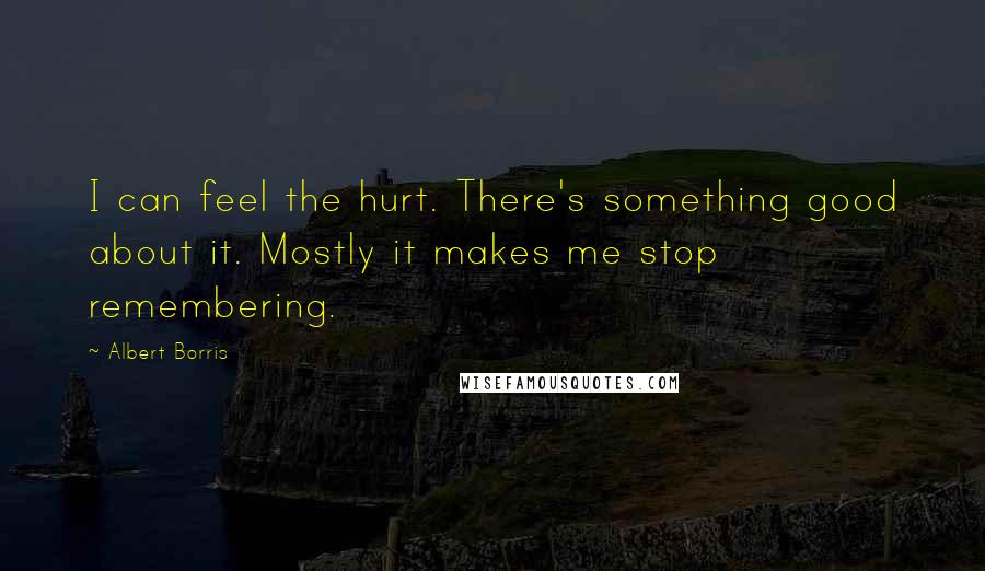 Albert Borris Quotes: I can feel the hurt. There's something good about it. Mostly it makes me stop remembering.