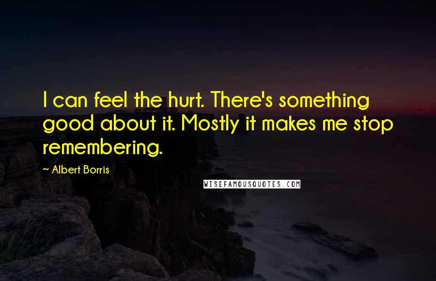 Albert Borris Quotes: I can feel the hurt. There's something good about it. Mostly it makes me stop remembering.