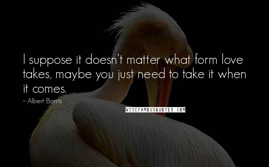 Albert Borris Quotes: I suppose it doesn't matter what form love takes, maybe you just need to take it when it comes.