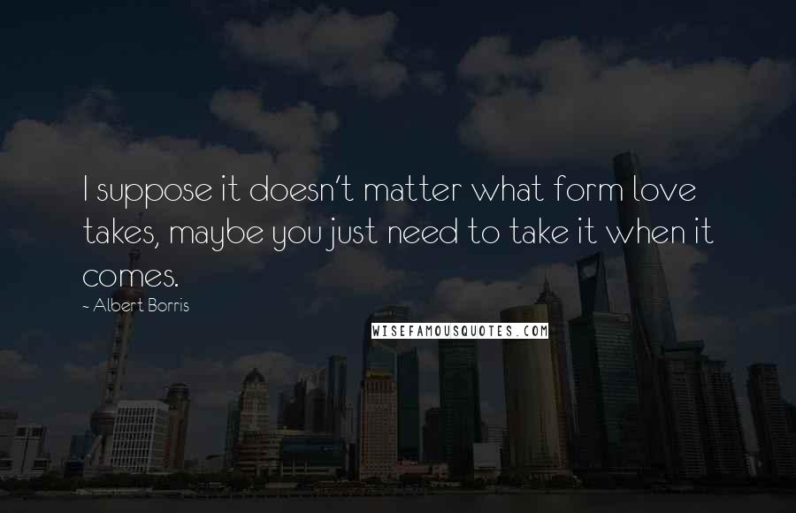 Albert Borris Quotes: I suppose it doesn't matter what form love takes, maybe you just need to take it when it comes.