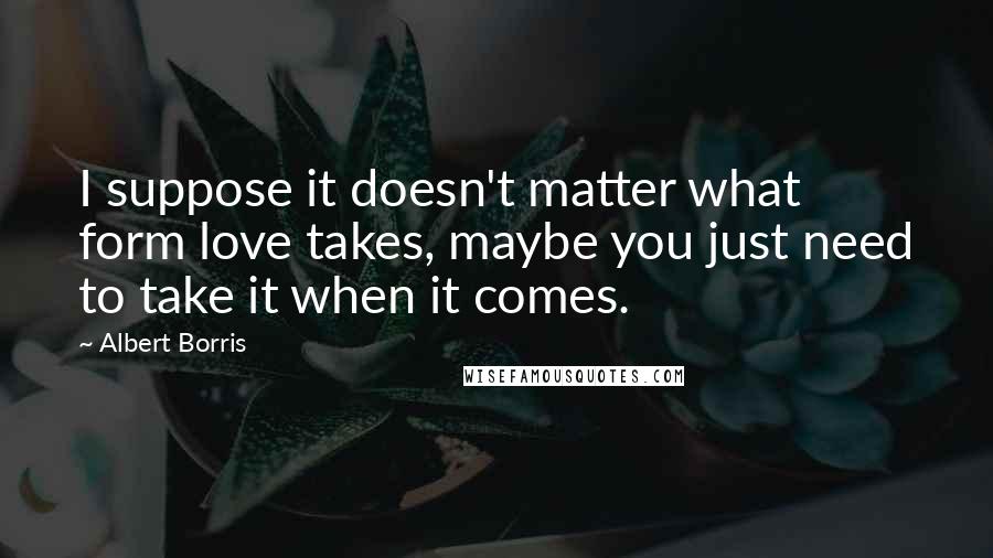 Albert Borris Quotes: I suppose it doesn't matter what form love takes, maybe you just need to take it when it comes.