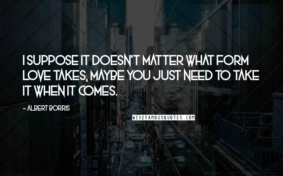 Albert Borris Quotes: I suppose it doesn't matter what form love takes, maybe you just need to take it when it comes.