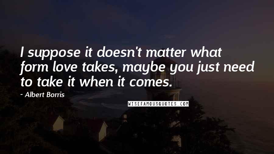 Albert Borris Quotes: I suppose it doesn't matter what form love takes, maybe you just need to take it when it comes.