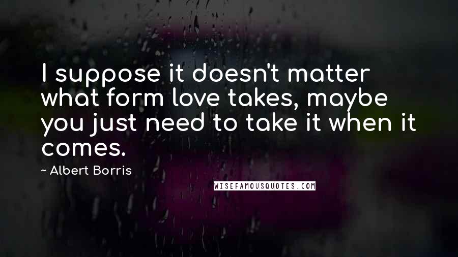 Albert Borris Quotes: I suppose it doesn't matter what form love takes, maybe you just need to take it when it comes.