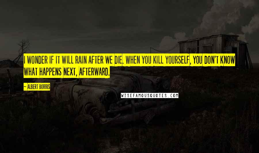 Albert Borris Quotes: I wonder if it will rain after we die. When you kill yourself, you don't know what happens next, afterward.