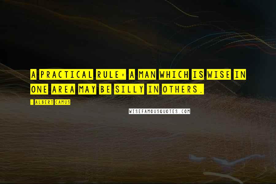 Albert Camus Quotes: A practical rule: a man which is wise in one area may be silly in others.