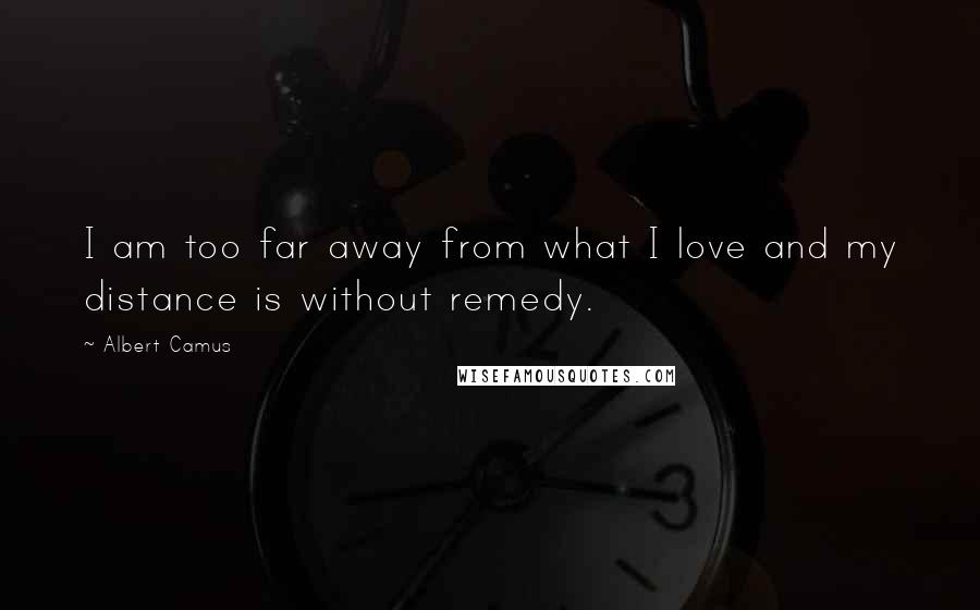 Albert Camus Quotes: I am too far away from what I love and my distance is without remedy.