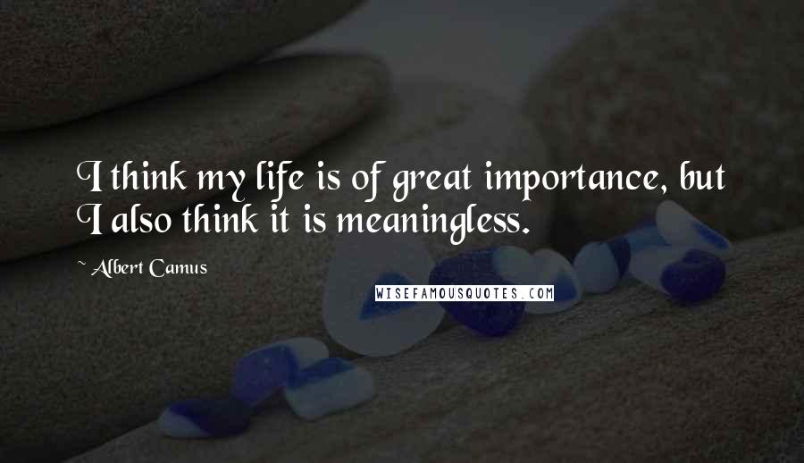 Albert Camus Quotes: I think my life is of great importance, but I also think it is meaningless.